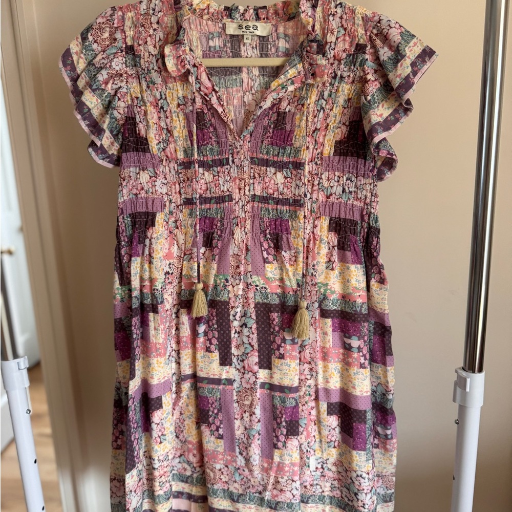 Sea New York Floral Patchwork Dress in Pink, Purple, Yellow